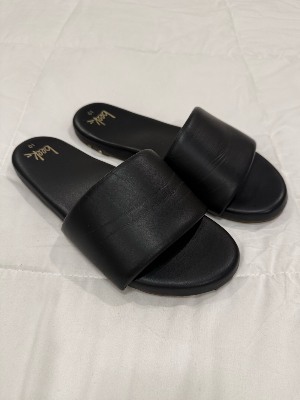 beek Baza Leather Slide Sandals Black Size 10 Minimalist luxury slides